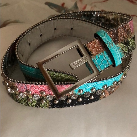 GUESS Patchwork Rhinestone Studded Belt - Picture 3 of 6